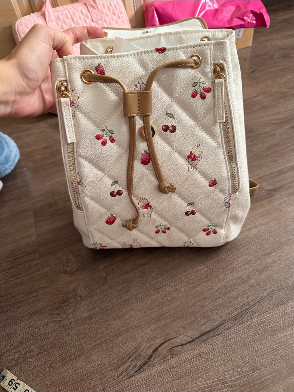 NWT Disney Winnie the Pooh Cream and Tan Cherry Backpack - Picture 2 of 7